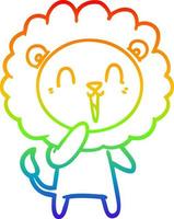 rainbow gradient line drawing laughing lion cartoon vector