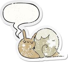 cute cartoon snail and speech bubble distressed sticker vector