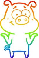 rainbow gradient line drawing happy cartoon pig vector