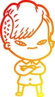 warm gradient line drawing cute cartoon girl with hipster haircut vector