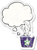 cartoon box of tissues and thought bubble as a distressed worn sticker vector