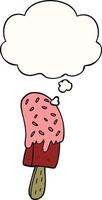 cartoon ice cream lolly and thought bubble vector