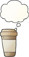 cartoon coffee cup and thought bubble in smooth gradient style vector