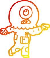 warm gradient line drawing cartoon cyclops alien spaceman pointing vector