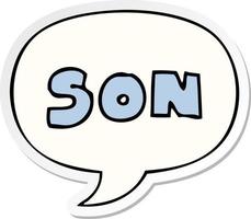 cartoon word son and speech bubble sticker vector