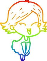 rainbow gradient line drawing happy cartoon girl vector