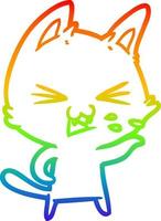 rainbow gradient line drawing cartoon cat hissing vector