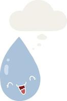 cartoon raindrop and thought bubble in retro style vector