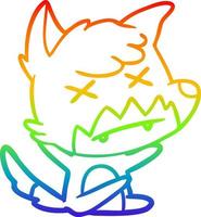 rainbow gradient line drawing cartoon cross eyed fox vector