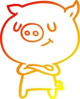 warm gradient line drawing happy cartoon pig vector