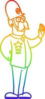 rainbow gradient line drawing cartoon policeman making stop gesture vector