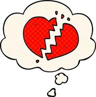 cartoon broken heart and thought bubble in comic book style vector