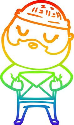 rainbow gradient line drawing cartoon man with beard