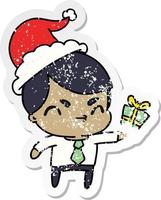 caricatura de pegatina angustiada de navidad de un niño kawaii vector