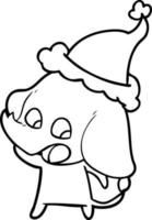 cute line drawing of a elephant wearing santa hat vector