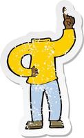 retro distressed sticker of a cartoon headless body with raised hand vector