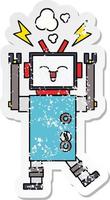 distressed sticker of a cute cartoon robot vector