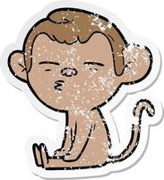 distressed sticker of a cartoon suspicious monkey vector