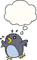 cartoon frightened penguin and thought bubble vector