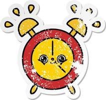 distressed sticker of a cute cartoon alarm clock vector