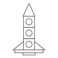 Rocket made of geometric blocks, black outline, coloring, vector illustration on a white background