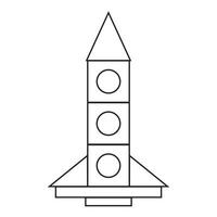 Rocket made of geometric blocks, black outline, coloring, vector illustration on a white background