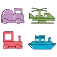 Construction of Transport from colored wooden cubes, vector isolated illustration in the flat style