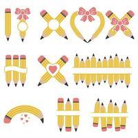 Pencil set with text frame, color vector isolated illustration