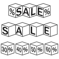 A set of vector discount cubes on a white background, black outline vector illustration