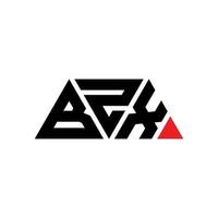 BZX triangle letter logo design with triangle shape. BZX triangle logo design monogram. BZX triangle vector logo template with red color. BZX triangular logo Simple, Elegant, and Luxurious Logo. BZX