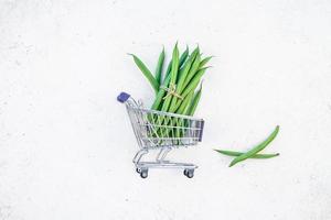 Top view of fresh green beans background photo