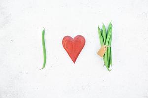 Top view of fresh green beans background photo