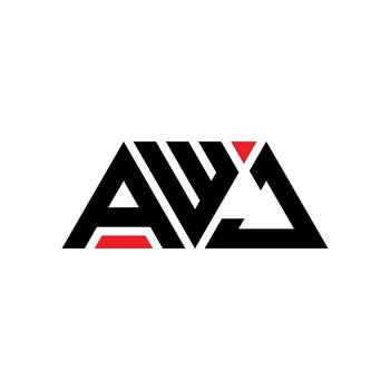 AWJ triangle letter logo design with triangle shape. AWJ triangle logo design monogram. AWJ triangle vector logo template with red color. AWJ triangular logo Simple, Elegant, and Luxurious Logo. AWJ