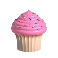 Realistic cupcake isolated on white, illustration of sweet 3D dessert with pink frosting and colorful sprinkles. photo