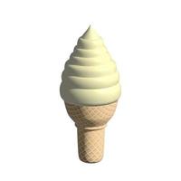 Vanilla ice cream in waffle cone isolated icon. Swirl of soft serve ice cream with textured waffle cup realistic 3d illustration on white. photo