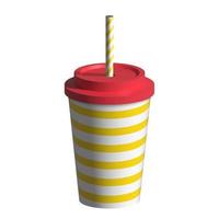 Plantillas de vasos de bebidas de papel desechables para refrescos con pajita. Ilustración de embalaje de refrescos de cartón rayado rojo grande blanco en blanco 3d foto