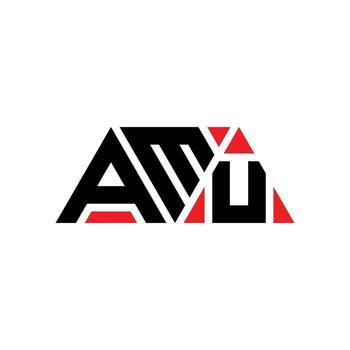 AMU triangle letter logo design with triangle shape. AMU triangle logo design monogram. AMU triangle vector logo template with red color. AMU triangular logo Simple, Elegant, and Luxurious Logo. AMU