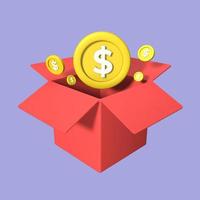 caja 3d llena de ilustración de dinero foto