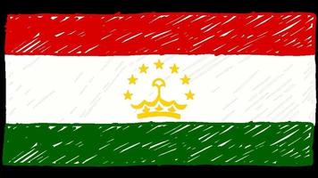 Tayikistán marcador de bandera nacional del país o video de animación en bucle de dibujo a lápiz