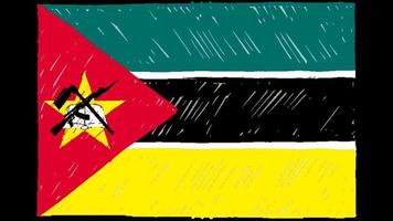 drapeau national du mozambique marqueur ou croquis au crayon vidéo d'animation en boucle video