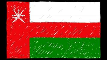 Oman nationale vlagmarkering of potloodschets animatievideo in een lus video