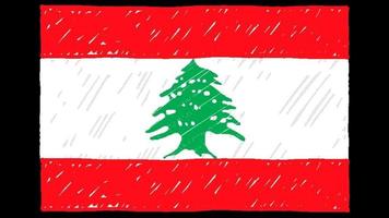video di animazione in loop di schizzo della bandiera del paese nazionale libano o schizzo a matita