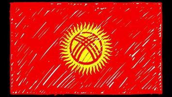 Kyrgyzstan National Country Flag Marker or Pencil Sketch Looping Animation Video