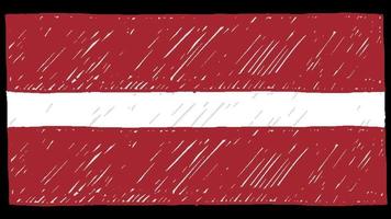 video di animazione in loop di schizzo della bandiera del paese della lettonia o schizzo a matita