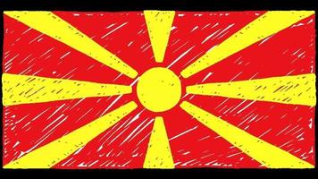 macedonia del norte marcador de bandera nacional del país o video de animación en bucle de dibujo a lápiz