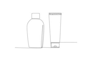 paquete cosmético de dibujo continuo de una línea para el cuidado del cabello de la piel. concepto de cuidado de la piel. ilustración gráfica vectorial de diseño de dibujo de una sola línea. vector