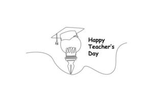 Single one line drawing toga hat on classic pen. Suitable for greeting card. International teacher's day concept. Continuous line draw design graphic vector illustration.