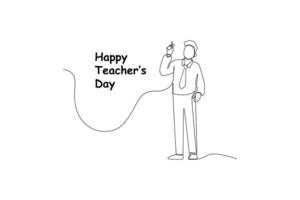 Single one line drawing Male teacher standing and writing with pen in hand. Suitable for greeting card. International teacher's day concept. Continuous line draw design graphic vector illustration.