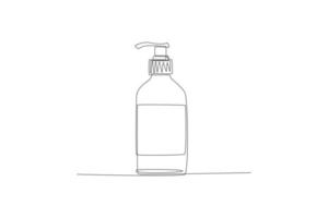 Continuous one line drawing pump bottle or dispenser bottle. Skin care concept. Single line draw design vector graphic illustration.
