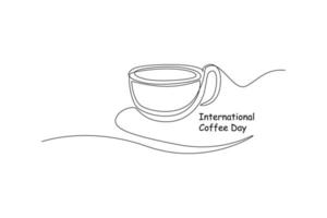 Continuous one line drawing cup   of coffee. Suitable for greeting card. International coffee day concept. Single line draw design vector graphic illustration.